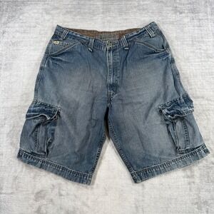 Levis Strauss Signature Shorts Mens 36 Blue Cargo Denim Loose Fit Utility Rugged